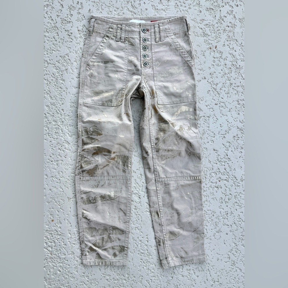 ANTHROPOLOGIE The Wanderer Womens Pants Size 25 Tan Gold Painted Straight NWOT - Picture 11 of 11